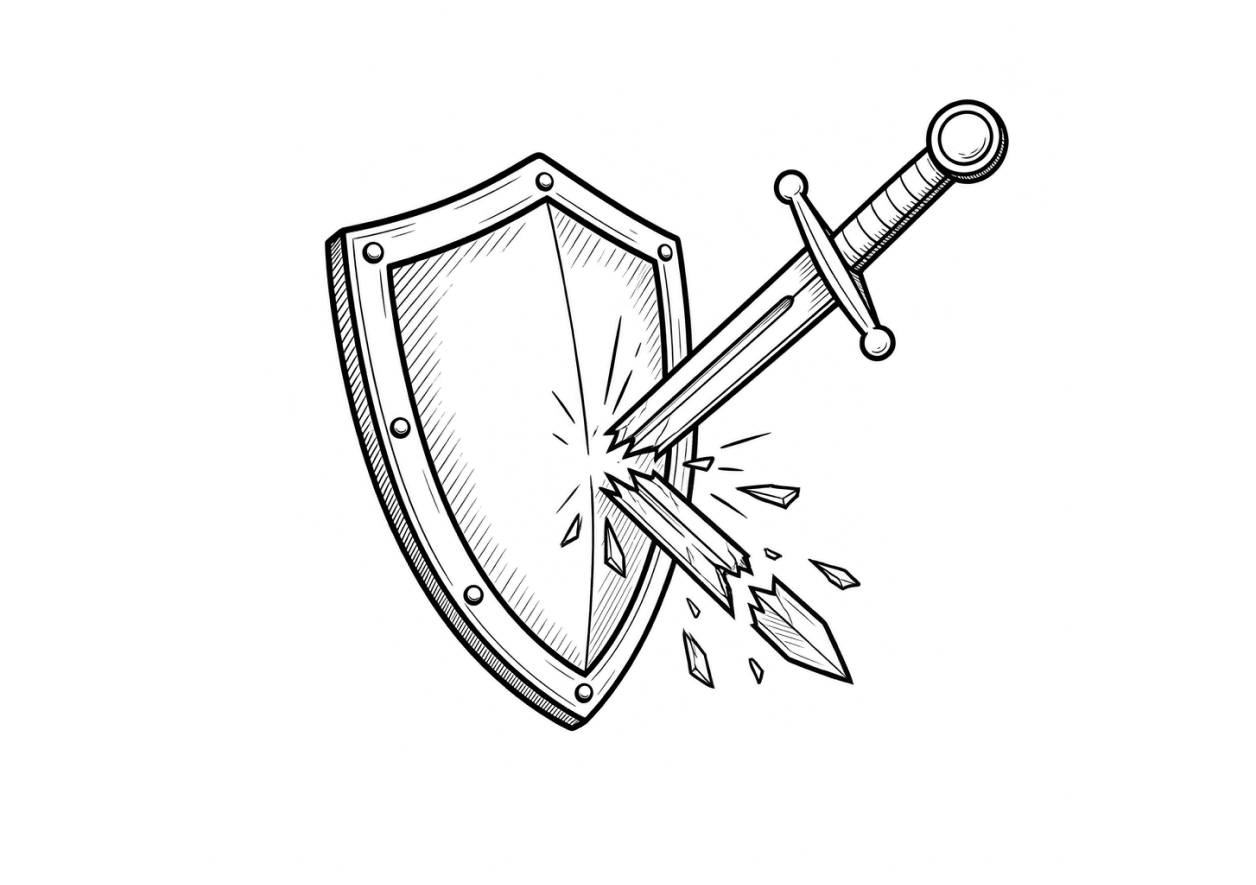 Illustration of a sword breaking against a shield